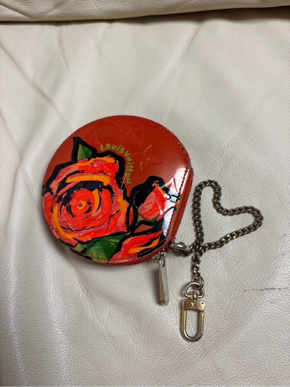 VTG LOUIS VUITTON x Stephen Sprouse Orange Vernis ROSE Coin Purse w/ Chain - Picture 1 of 14
